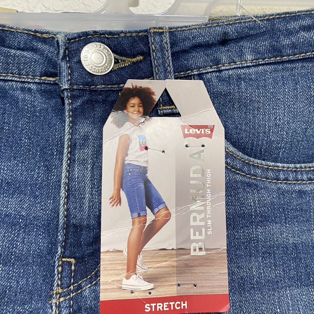 Levis Girls Bermuda Shorts Medium Blue Stretch Denim Adjustable Waist 12 REG - Picture 3 of 8